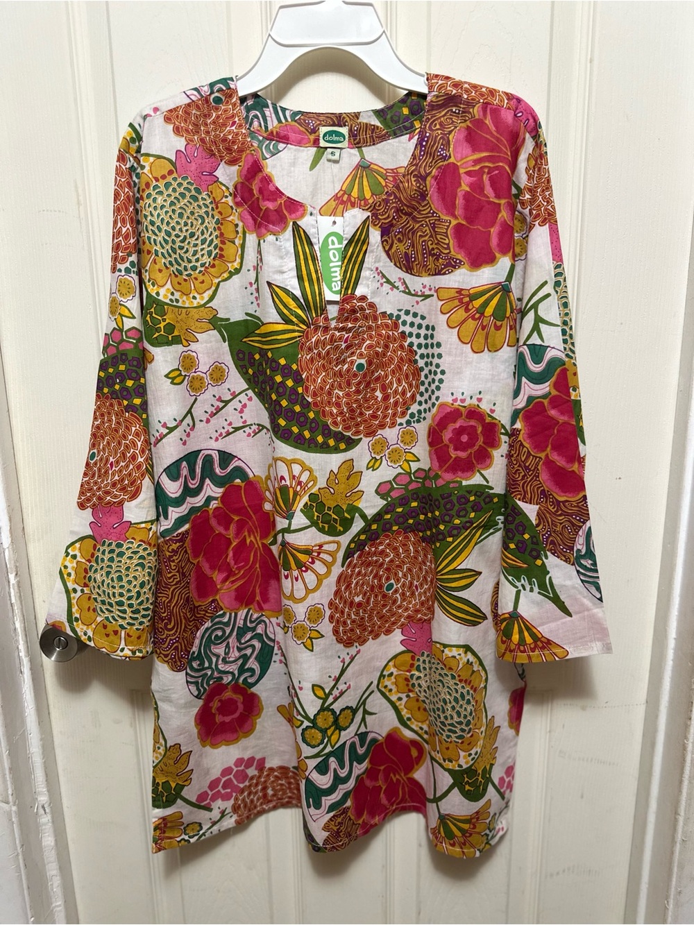 Dolma Floral Print 100% Cotton Long Sleeve Tunic Top - Size S BNWT